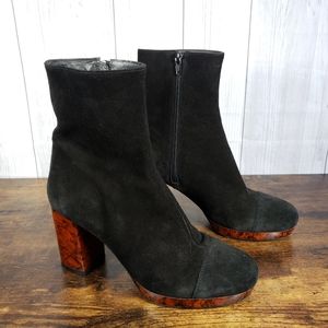 Free People Black Side Zip Suede Platform Ankle Boots Womens Size 39 US 9